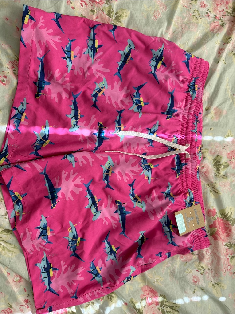 chubbies Bright Pink Shark-Print Women’s Swim Shorts
